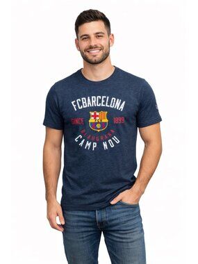 FC Barcelona T-Shirt Men's S Navy Soccer Graphic Tee Camp Nou Retro Streetwear